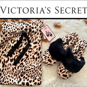 Victoria Secret slippers leopard cheetah silk feel Sz 5-6 W sleepwear lounge